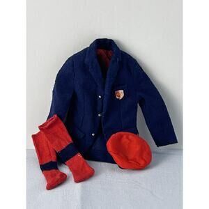 Vintage Ken Doll Outfit Navy Coat Red Socks Hat School Uniform Set